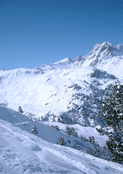 Montagnes enneig&eacute;es sous un ciel &eacute;clatant
